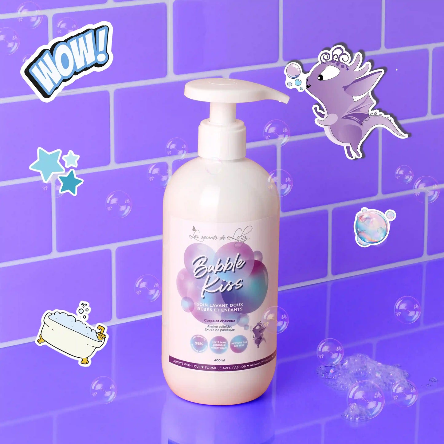 Bubble Kiss - Soin lavant doux bébés et enfants - Corps et cheveux 400ml